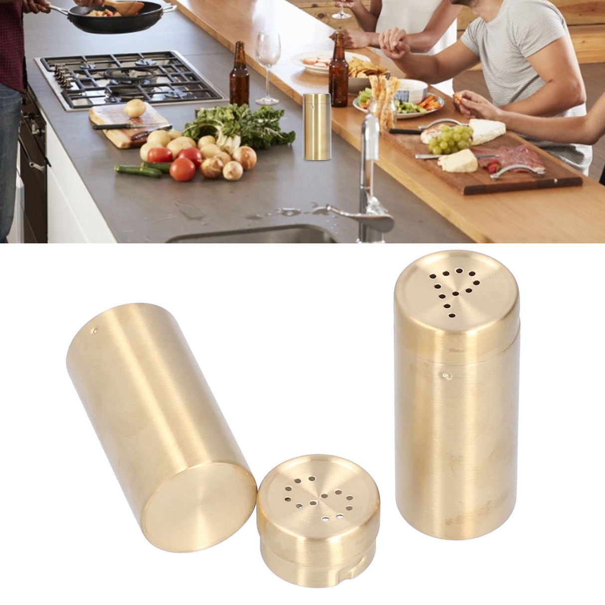 2pcs Spice Jar Stainless Steel Seasoning Bottle Salt and Pepper Shaker Kitchen ToolGolden