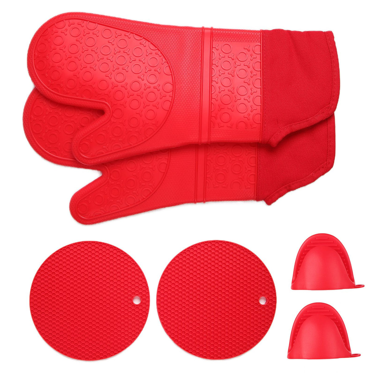 Insulation Gloves Thickened Silicone Barbecue Microwave Oven Anti Scalding Glove for Kitchen Baking CookingRed