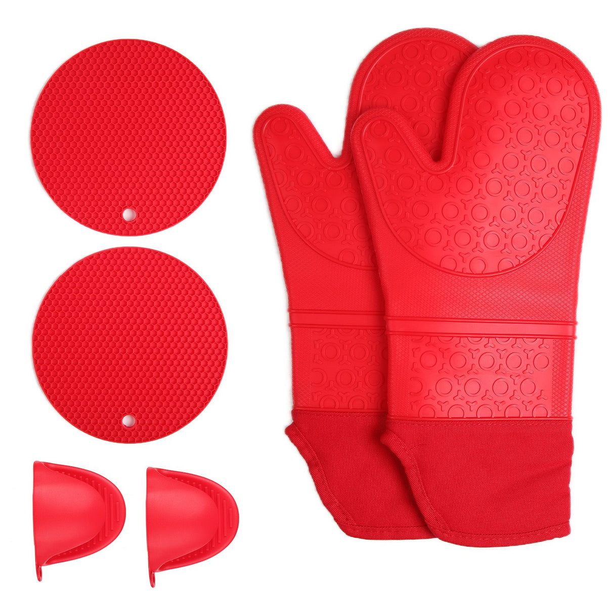 Insulation Gloves Thickened Silicone Barbecue Microwave Oven Anti Scalding Glove for Kitchen Baking CookingRed