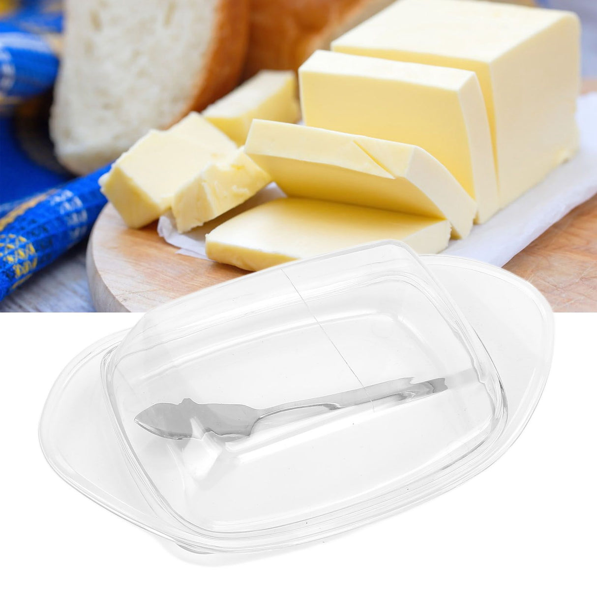 ShipShaped Butter Cutting Box with Cutting Knife and Lid Food Grade Chesse Container for Kitchen(Transparent )