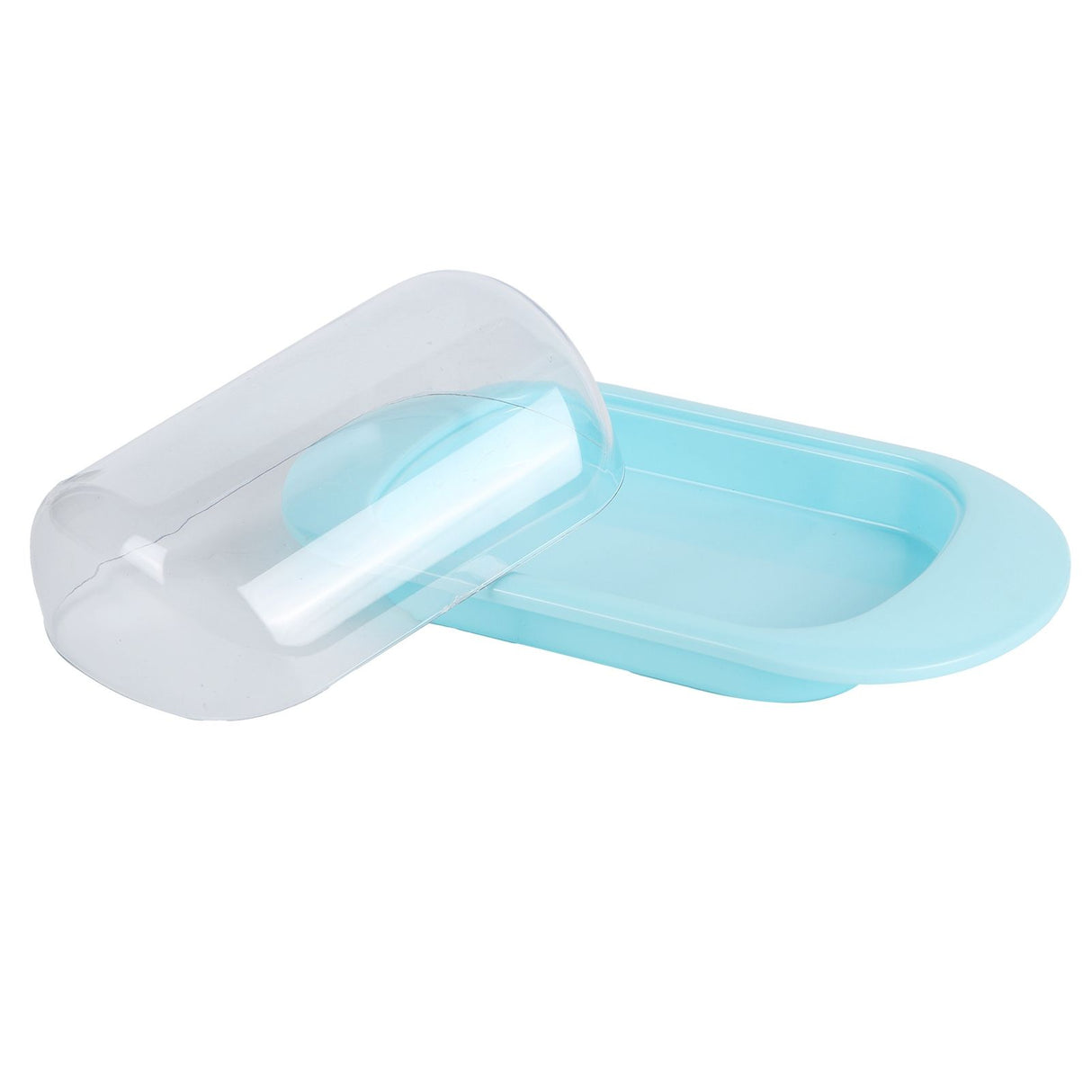 Round Edge Plastic Butter Storage Box Cheese Dessert Bread Server Keeper with Transparent Cover KnifeBlue