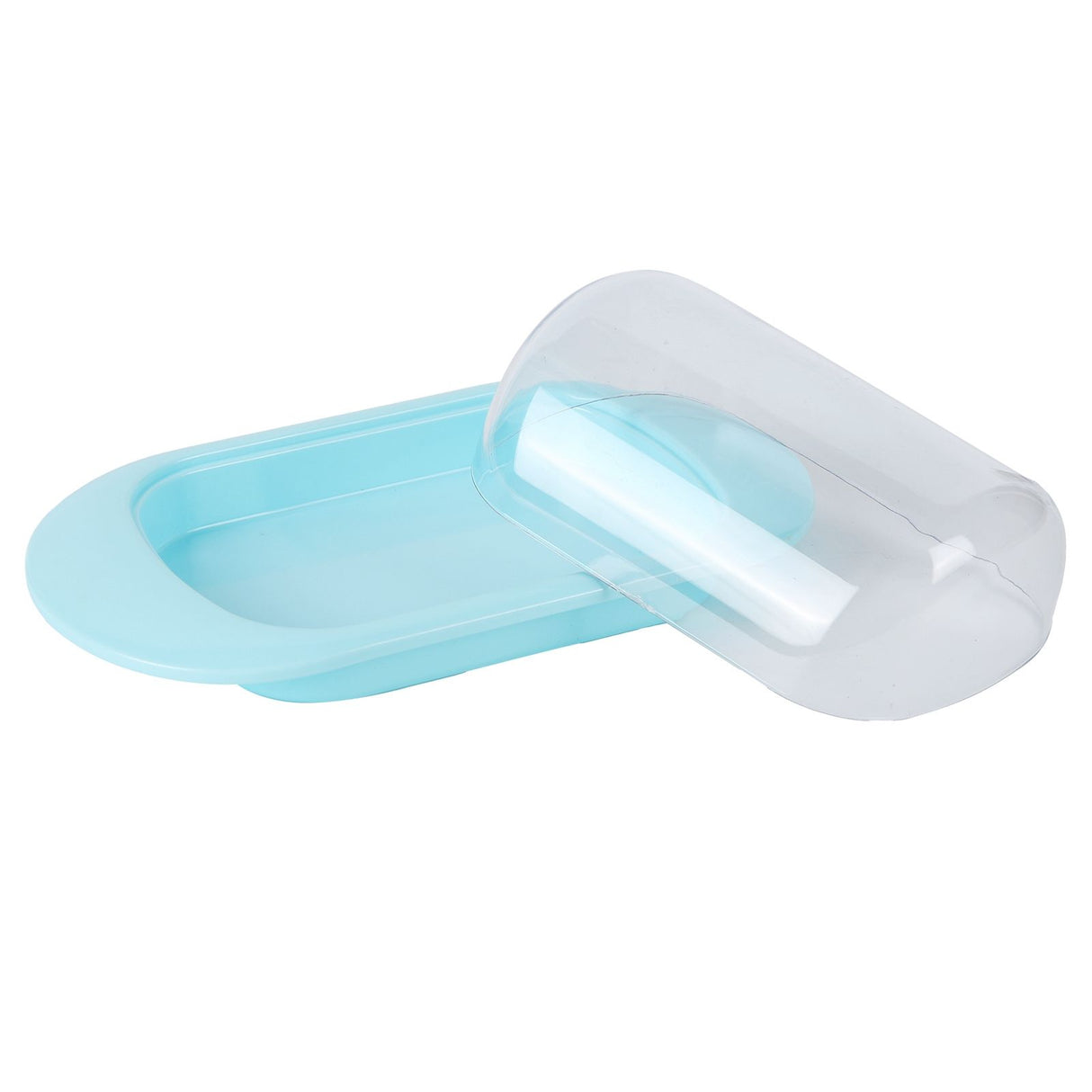 Round Edge Plastic Butter Storage Box Cheese Dessert Bread Server Keeper with Transparent Cover KnifeBlue