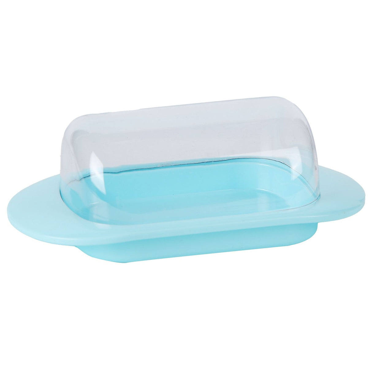 Round Edge Plastic Butter Storage Box Cheese Dessert Bread Server Keeper with Transparent Cover KnifeBlue