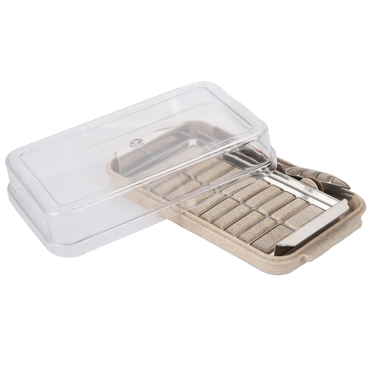 Stainless Steel Butter Cutter Container Butter Storage Box with Transparent Cover for KitchenWheat Chassis