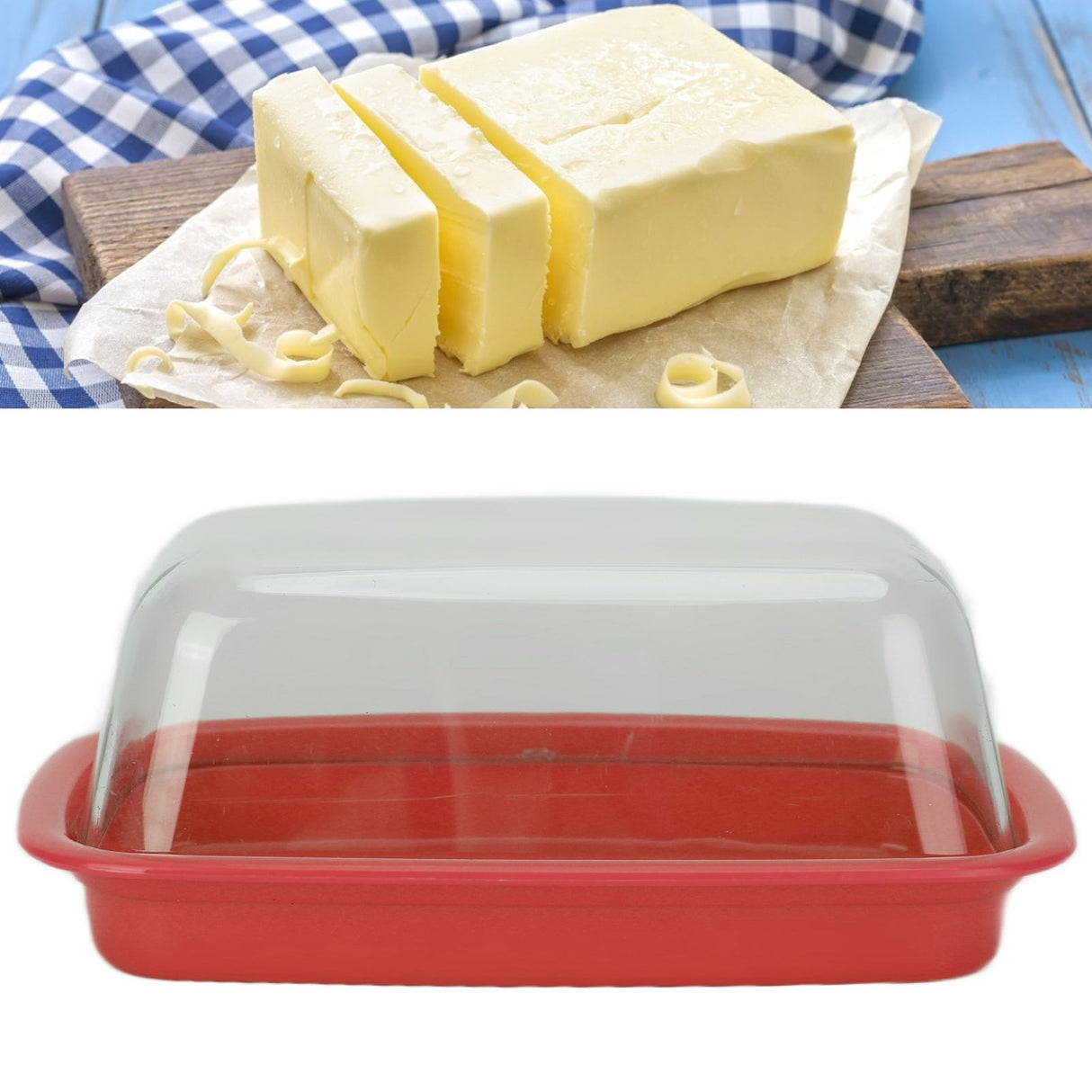 Curved Butter Storage Box with Lid Cheese Plate Butter Holder Tray Baking Tool for KitchenRed
