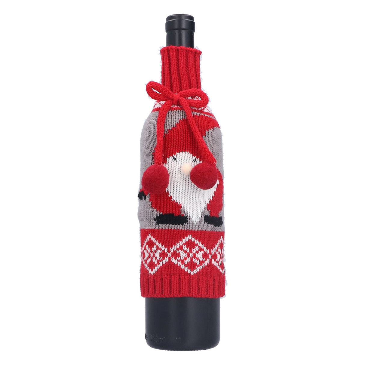 Knitted Wine Bottle Cover Bag Sleeve Home Decoration for Christmas Wedding Birthday PartyRed +Gray