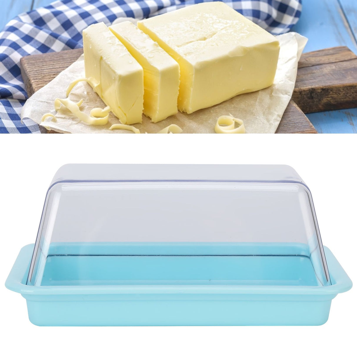 Rectangular Butter Cutting Box with Lid Portable Butter Storage Box for Home KitchenBlue