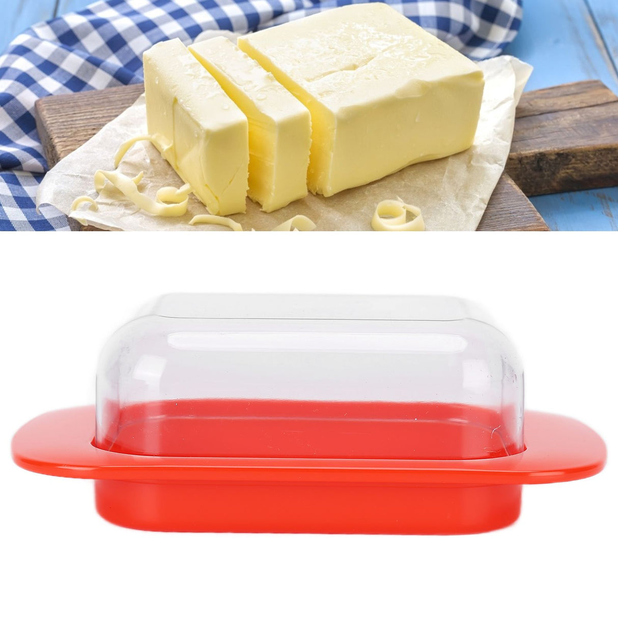 Wide Rectangular Butter Container with Lid Knife Portable Small Cheese Dish Holder Tray for Home KitchenRed