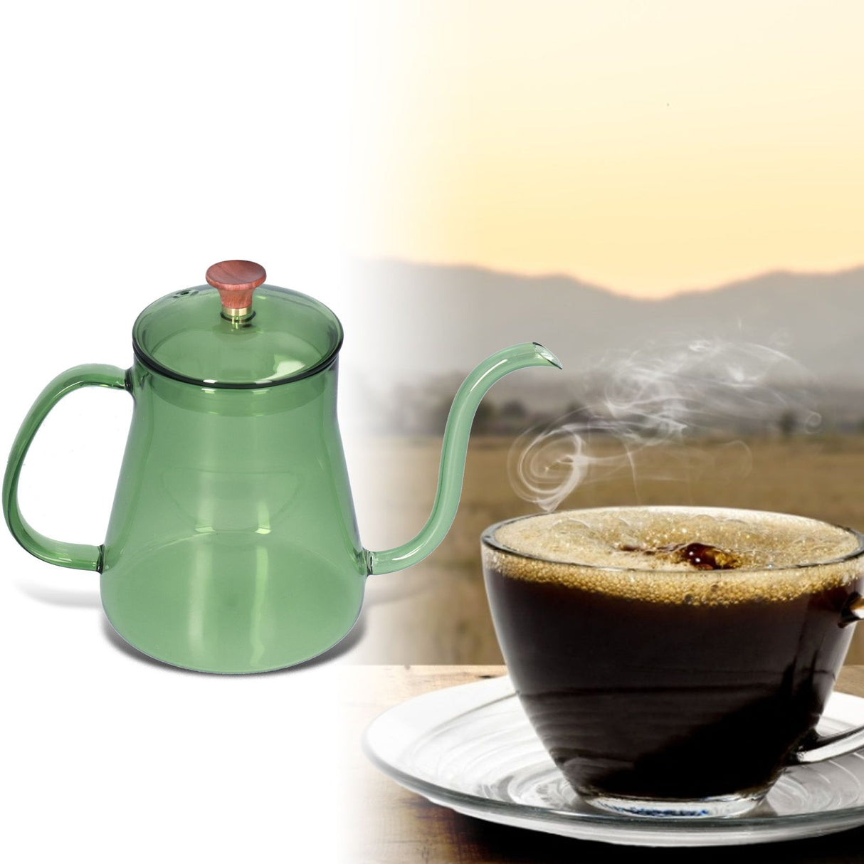 Coffee Kettle Glass Coffee Pot 600ML Coffee Drip Kettle Long Nozzle Kettle for Home KitchenGreen