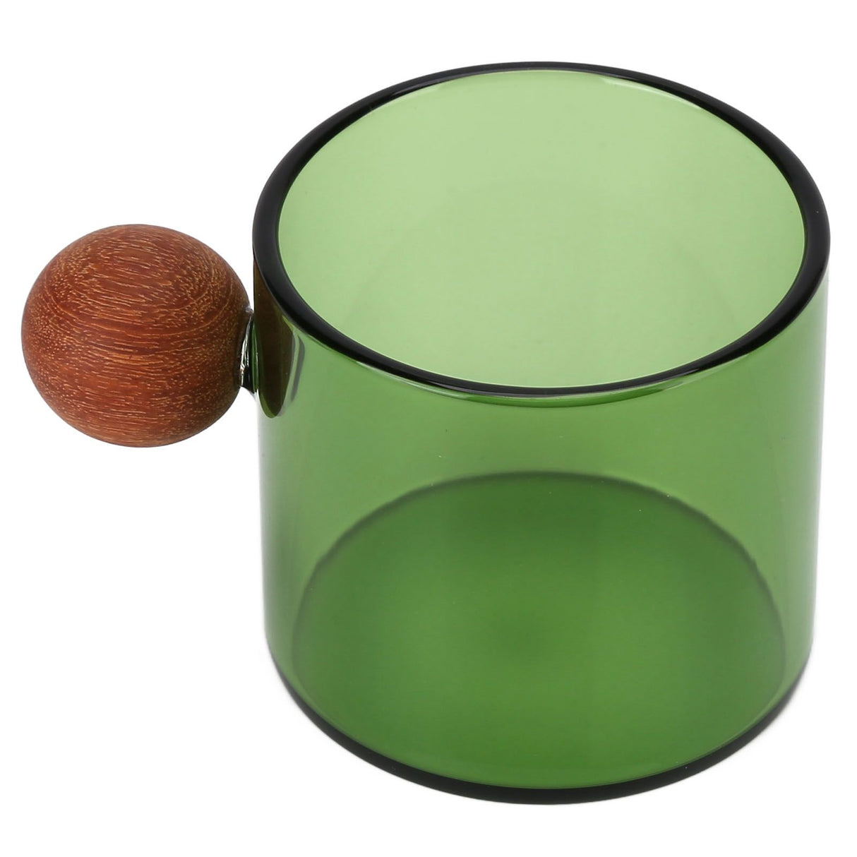Glass Coffee Cup Clear Heatproof Glass Coffee Mug with Wooden Ball Handle for Office Bar PartyGreen