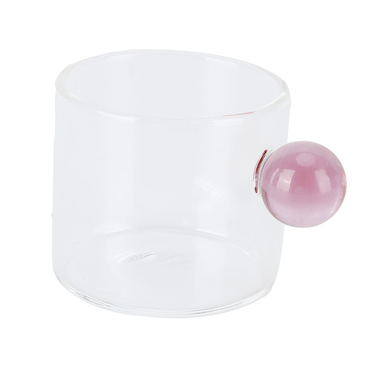 Teacup Glass Mug Transparent Heat Resistant Glass Coffee Cup with Ball Handle 120mlPink Handle
