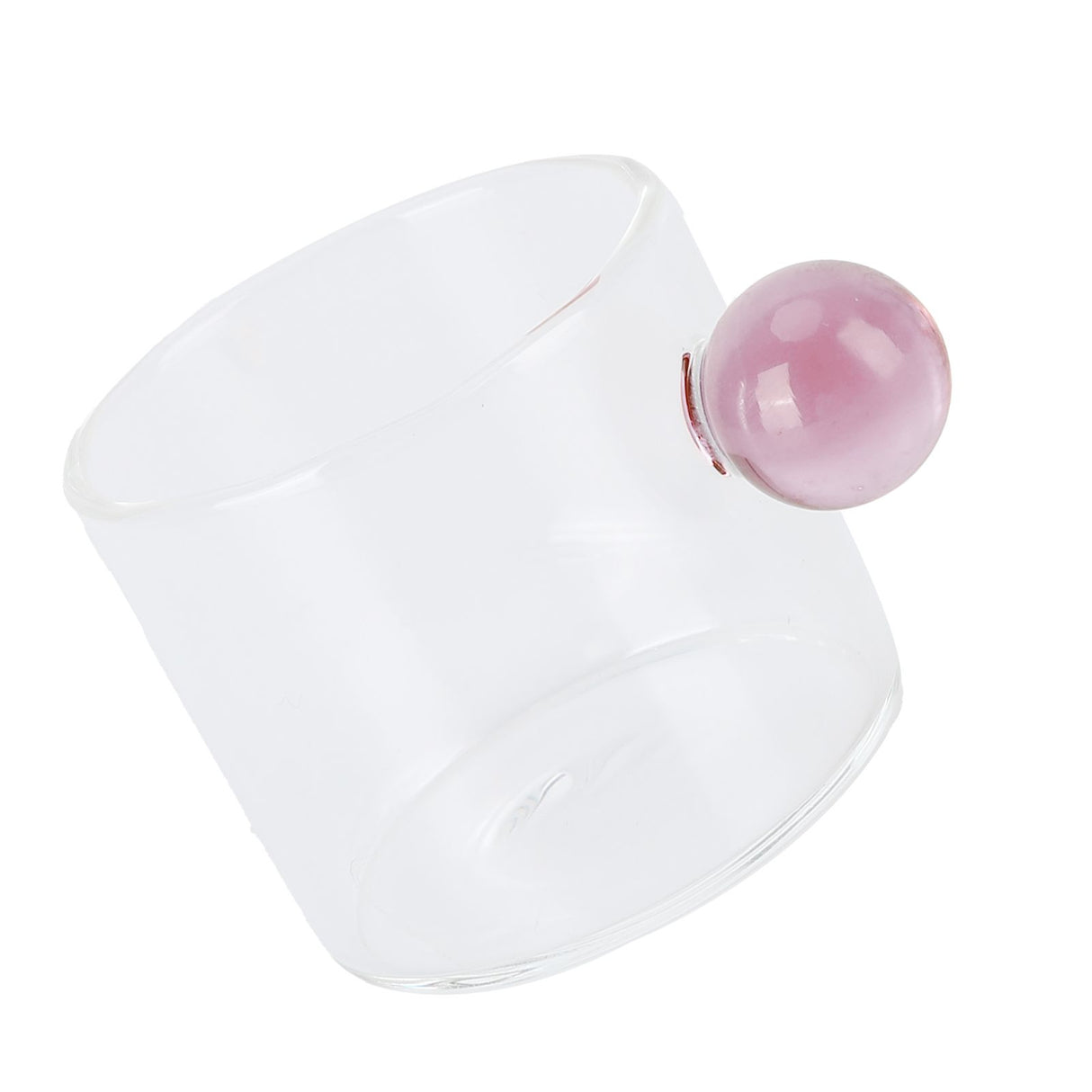 Teacup Glass Mug Transparent Heat Resistant Glass Coffee Cup with Ball Handle 120mlPink Handle