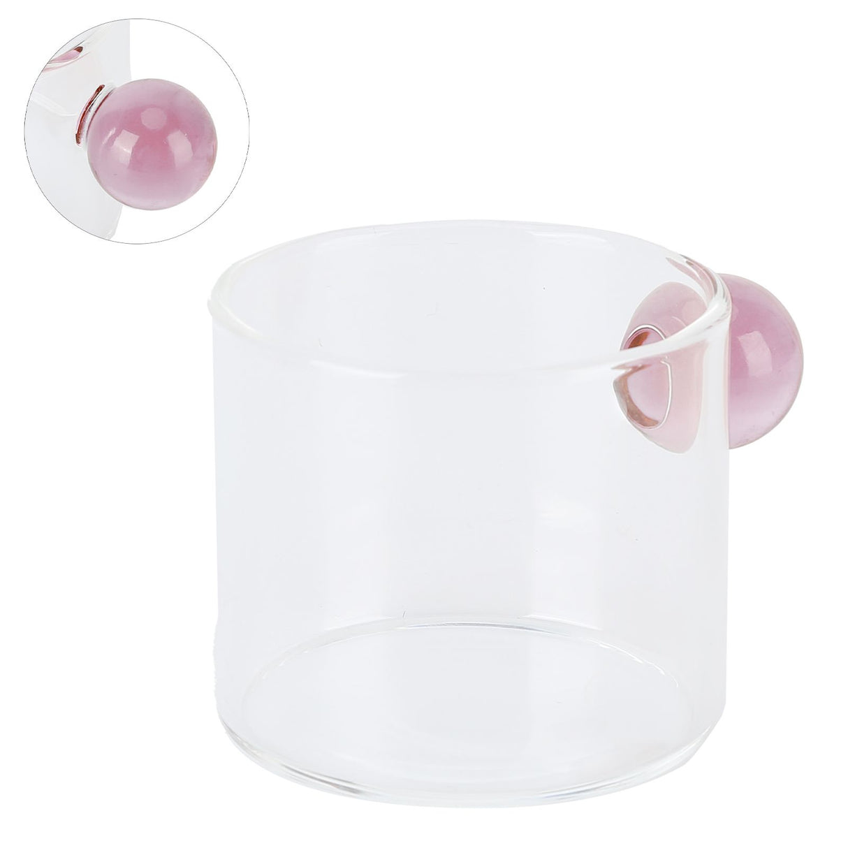Teacup Glass Mug Transparent Heat Resistant Glass Coffee Cup with Ball Handle 120mlPink Handle