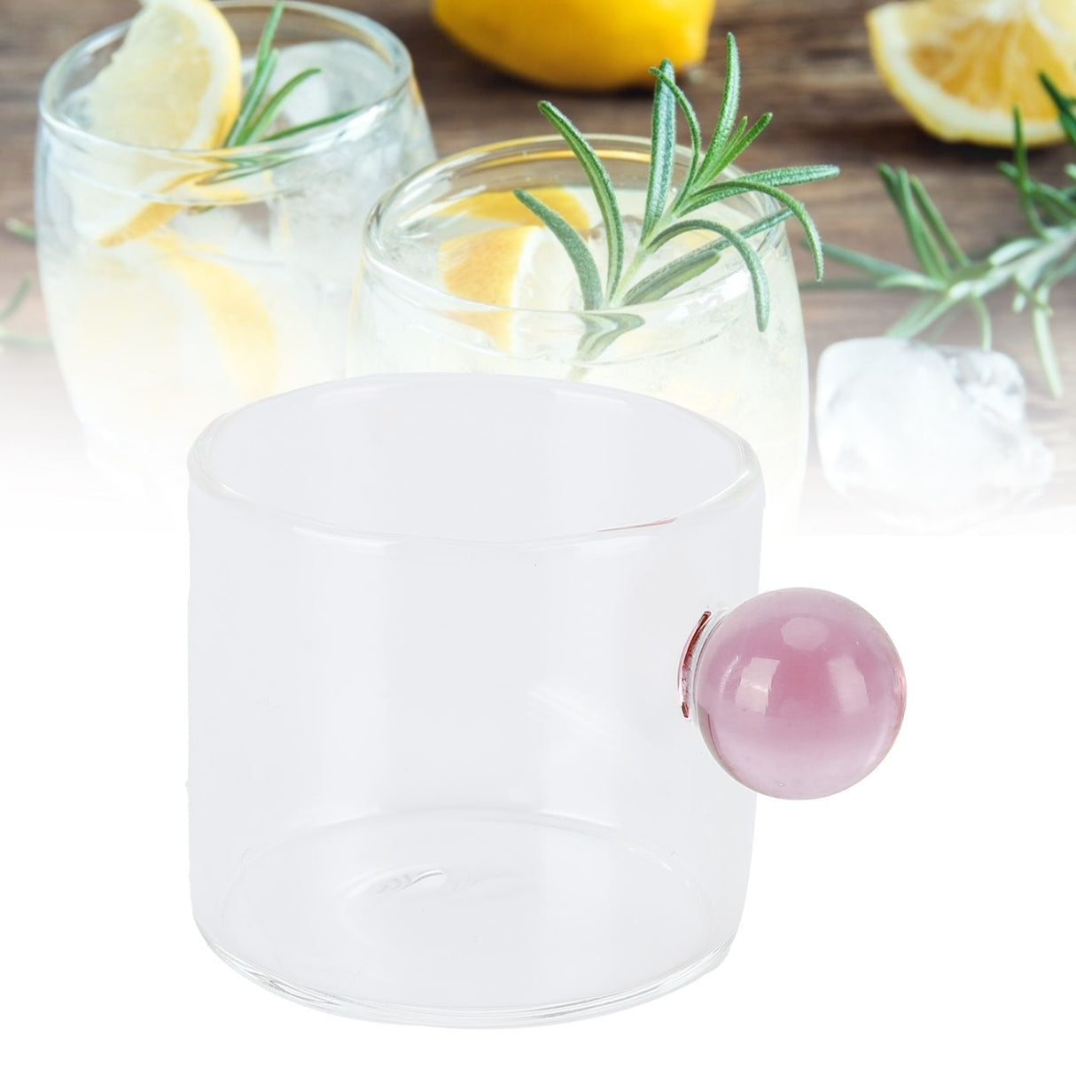 Teacup Glass Mug Transparent Heat Resistant Glass Coffee Cup with Ball Handle 120mlPink Handle