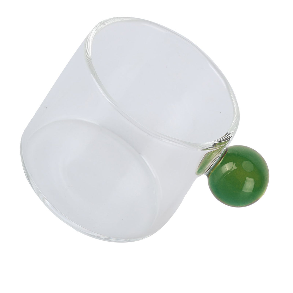 Teacup Glass Mug Transparent Heat Resistant Glass Coffee Cup with Ball Handle 120mlGreen Handle