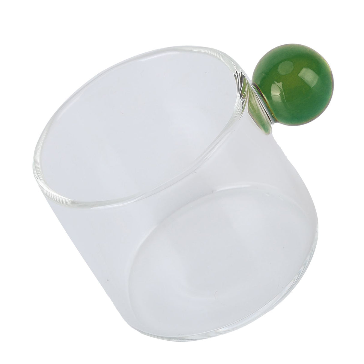 Teacup Glass Mug Transparent Heat Resistant Glass Coffee Cup with Ball Handle 120mlGreen Handle