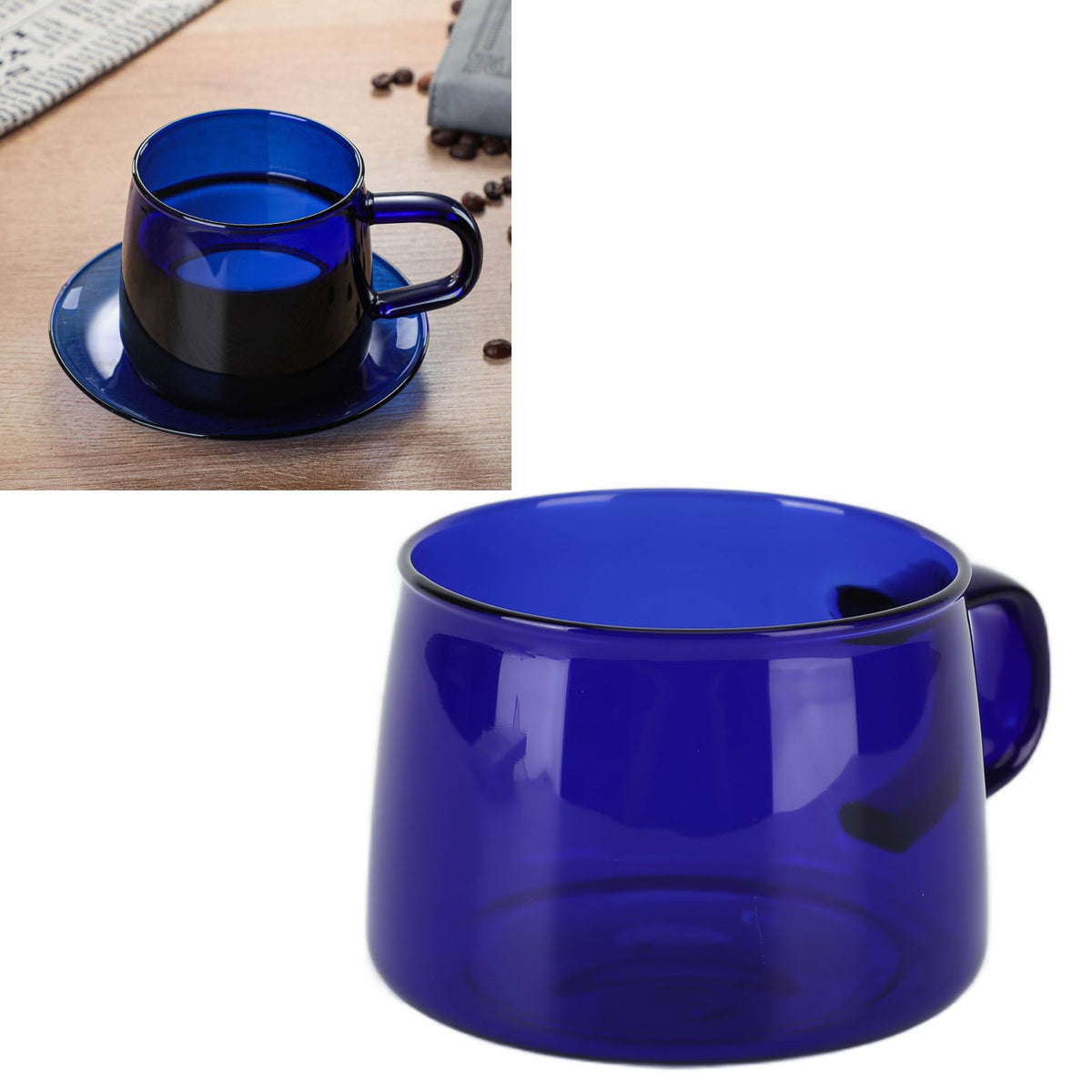 Transparent Coffee Cup 250ML Borosilicate Cup Glass Tea Water Milk Mug with HandleBlue