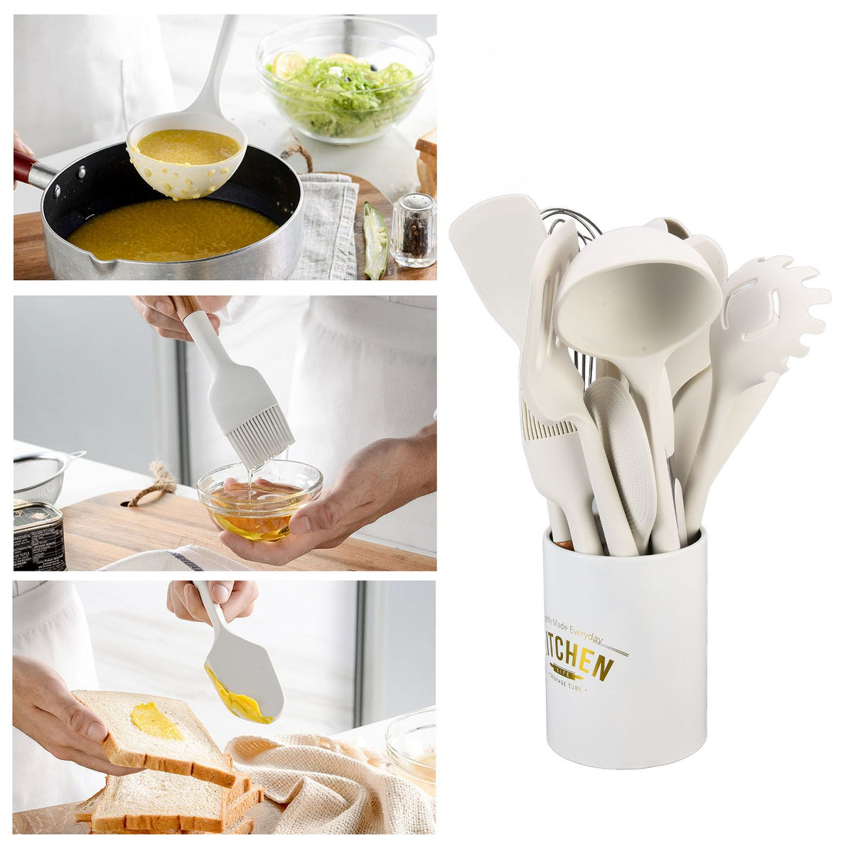12Pcs Silicone Cooking Utensil Set White Nordic Minimalist Style NonStick Kitchenware Kit for Kitchen Gadgets