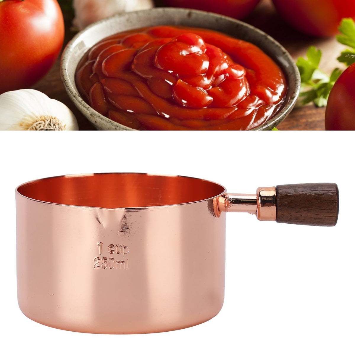 Sauce Pan Wooden Handle Rose Gold Stainless Steel Sauce Pot for Cooking Kitchen Ware1cup