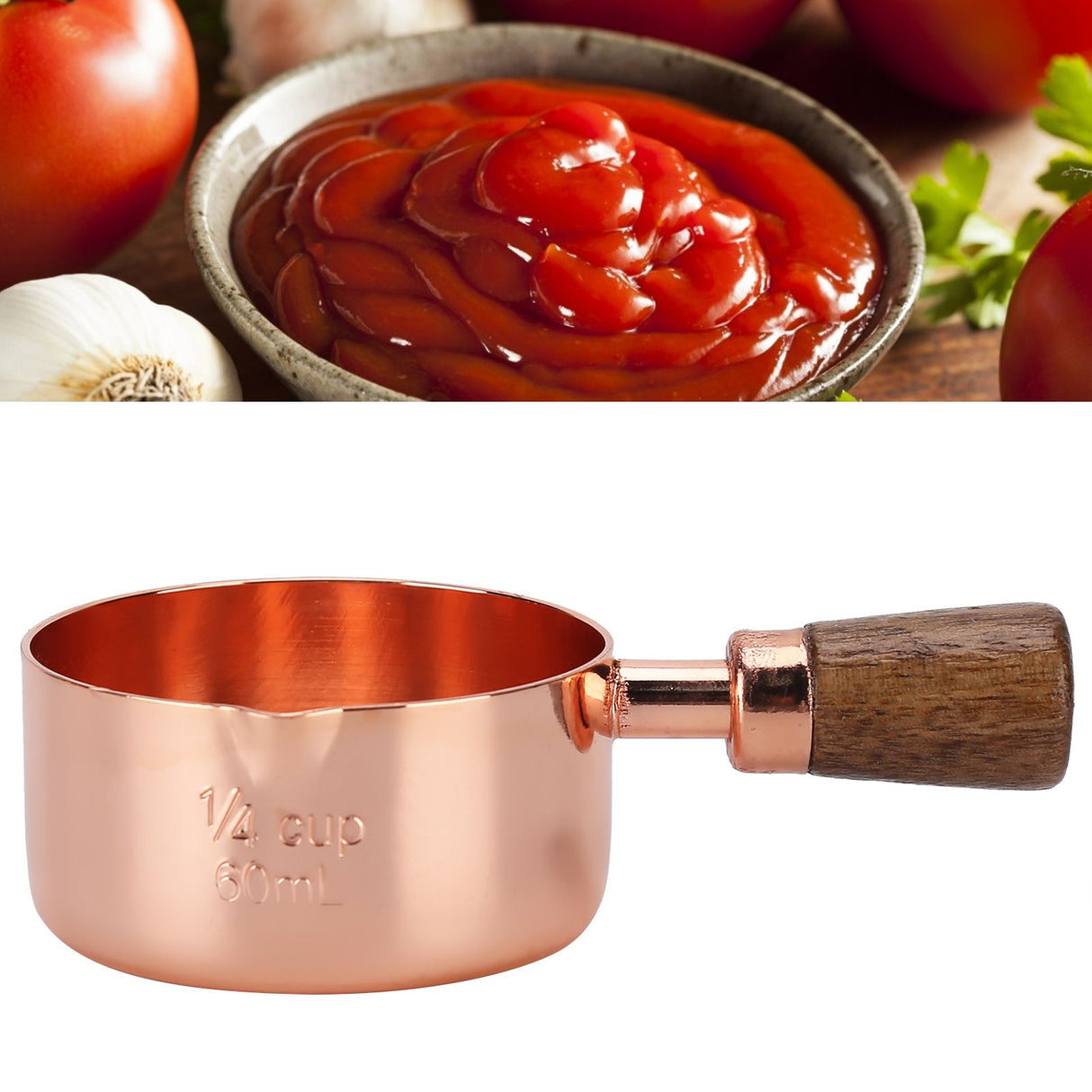 Sauce Pan Wooden Handle Rose Gold Stainless Steel Sauce Pot for Cooking Kitchen Ware1/4cup