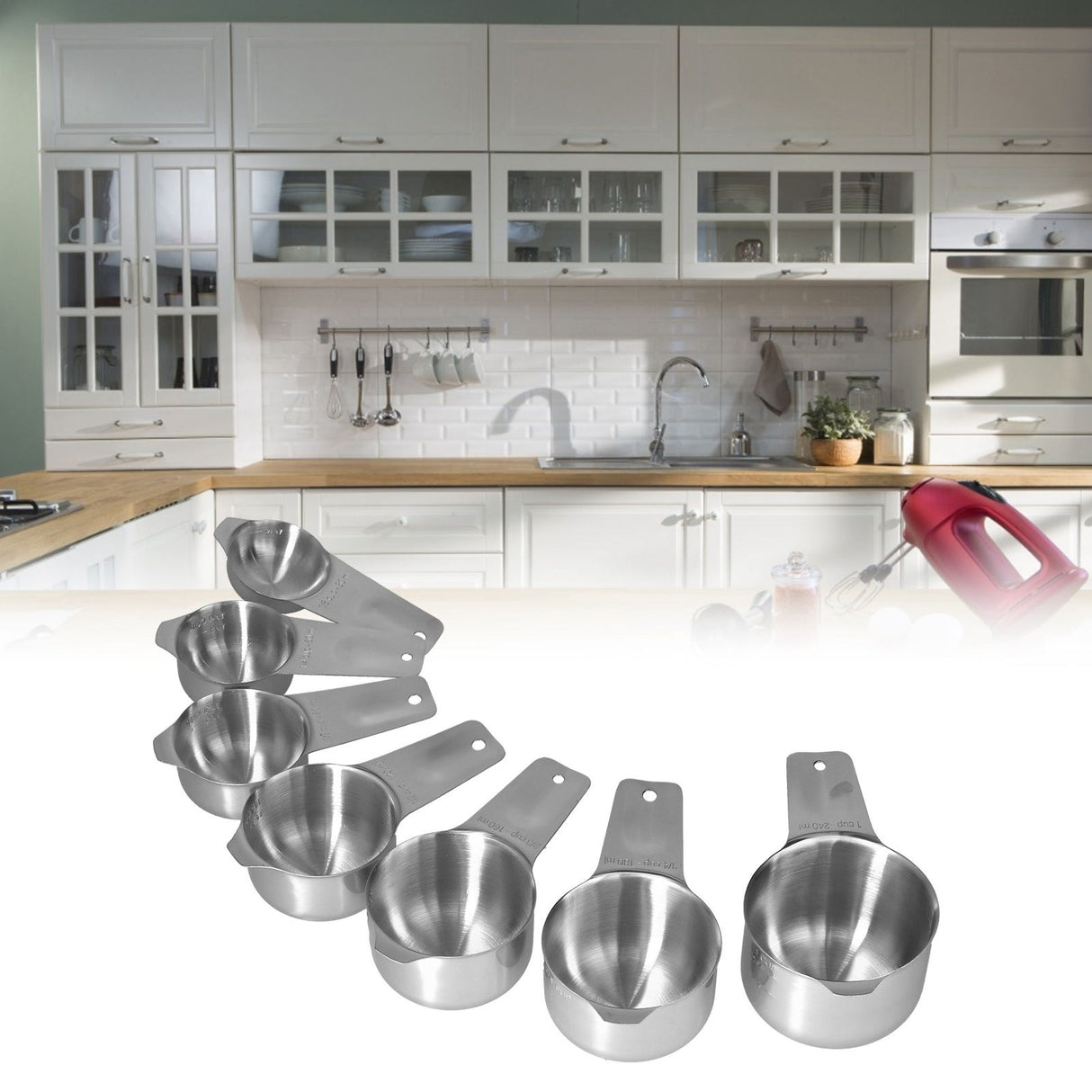 7Pcs/Set Stainless Steel Measuring Cup Measuring Spoon with Scale Baking Tool for Home Kitchen