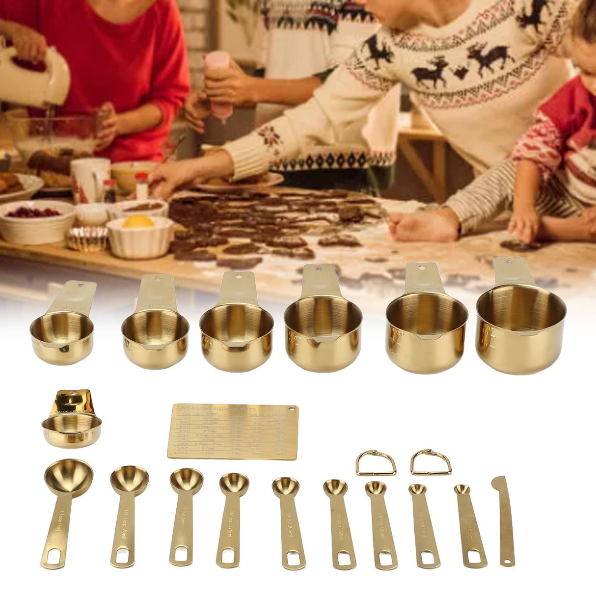 18PCS Measuring Cup Stainless Steel Gold Coffee Spoon Cup Set Baking Scale Measuring Scoop Cup Set