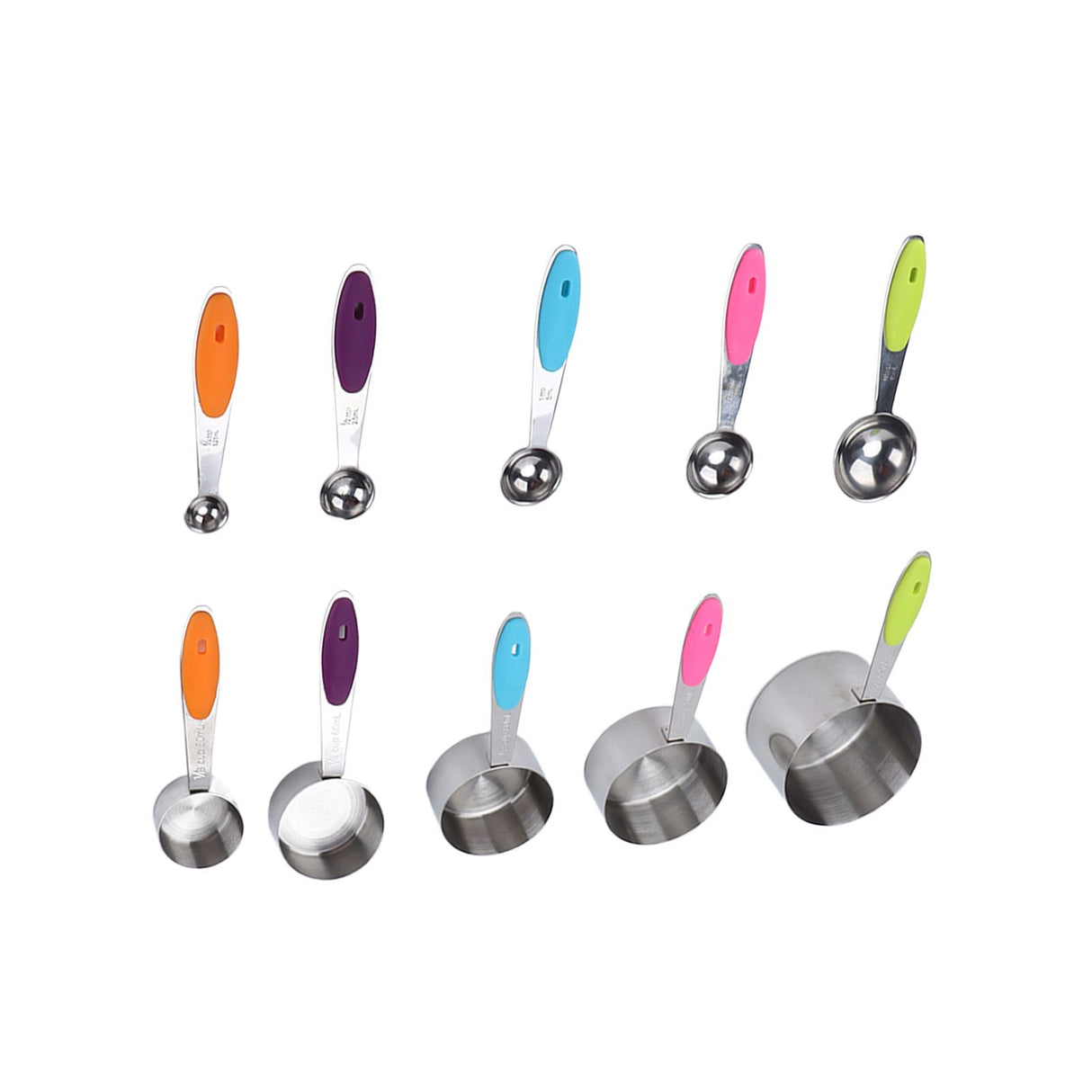 10Pcs/Set Stainless Steel Spoon Kitchen Baking Tools with Silicone Handle Removable Buckle