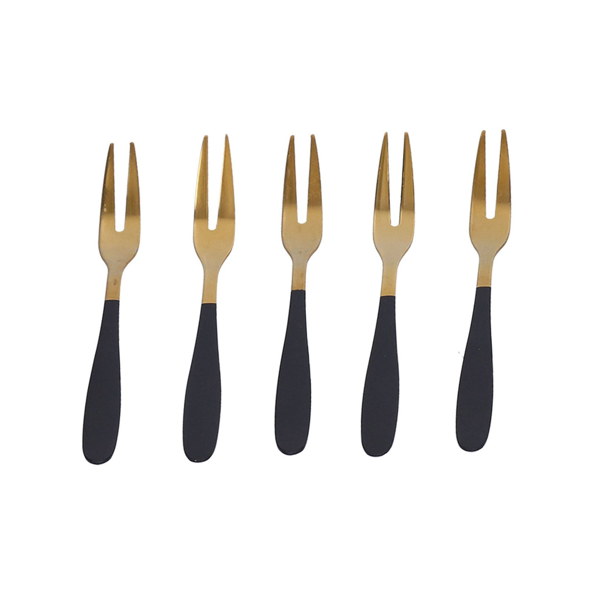 5PCS Fruit Fork Stainless Steel Dessert Fork Mini Food Cutlery Fork for Party RestaurantBlack Gold