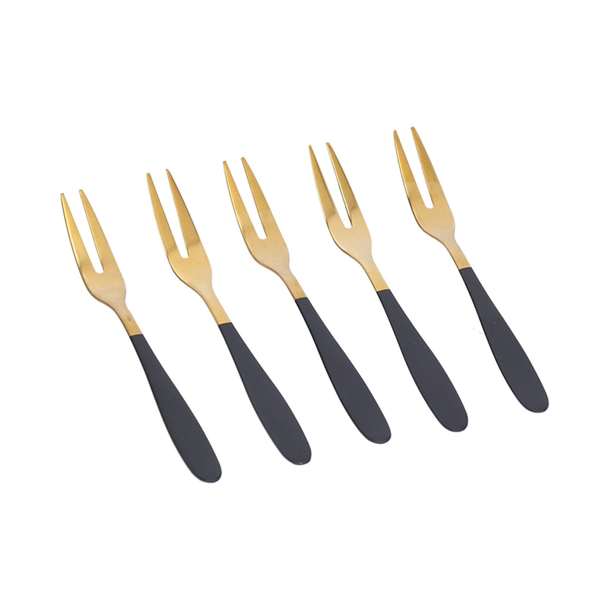 5PCS Fruit Fork Stainless Steel Dessert Fork Mini Food Cutlery Fork for Party RestaurantBlack Gold