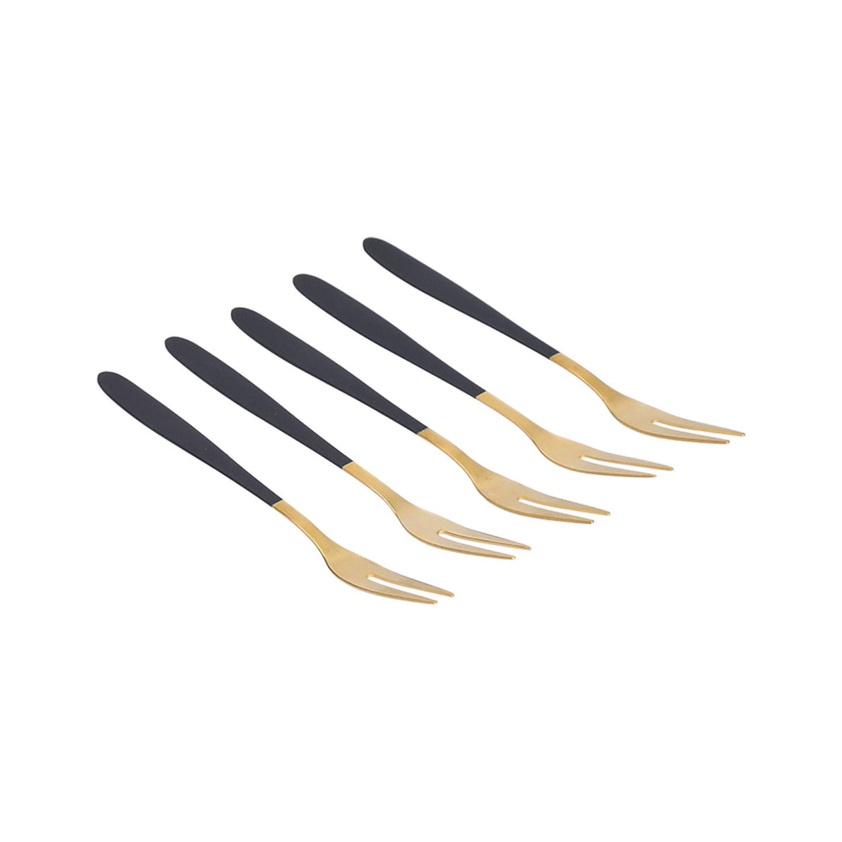 5PCS Fruit Fork Stainless Steel Dessert Fork Mini Food Cutlery Fork for Party RestaurantBlack Gold