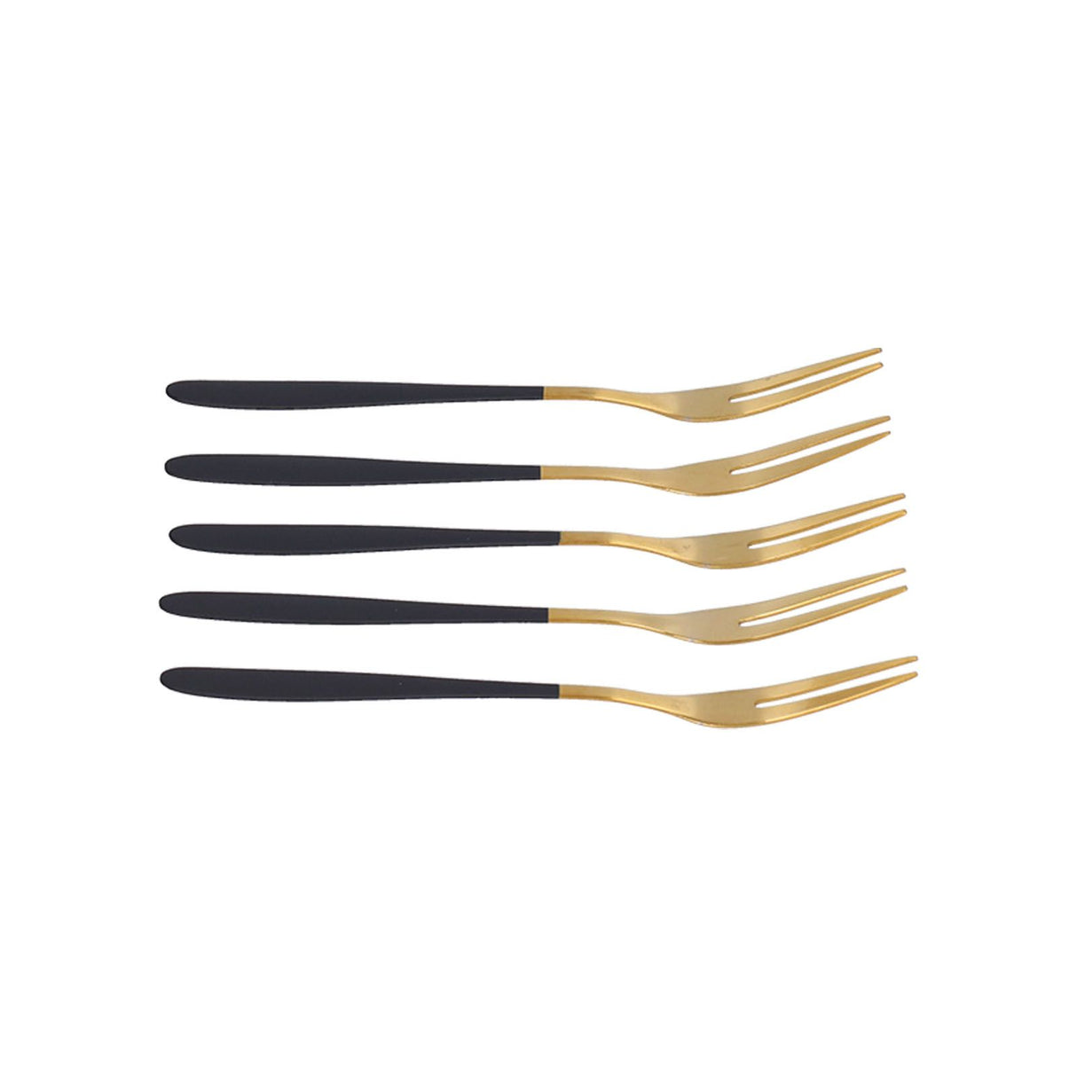 5PCS Fruit Fork Stainless Steel Dessert Fork Mini Food Cutlery Fork for Party RestaurantBlack Gold