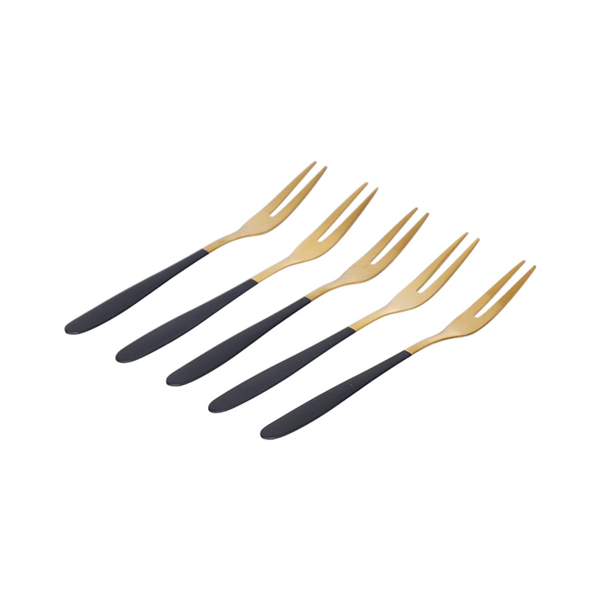 5PCS Fruit Fork Stainless Steel Dessert Fork Mini Food Cutlery Fork for Party RestaurantBlack Gold