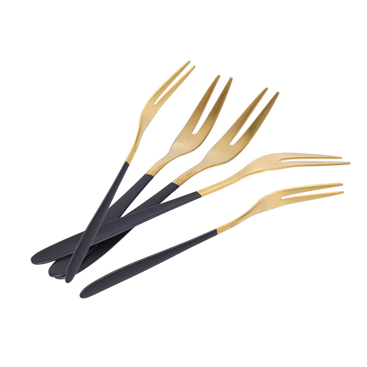 5PCS Fruit Fork Stainless Steel Dessert Fork Mini Food Cutlery Fork for Party RestaurantBlack Gold