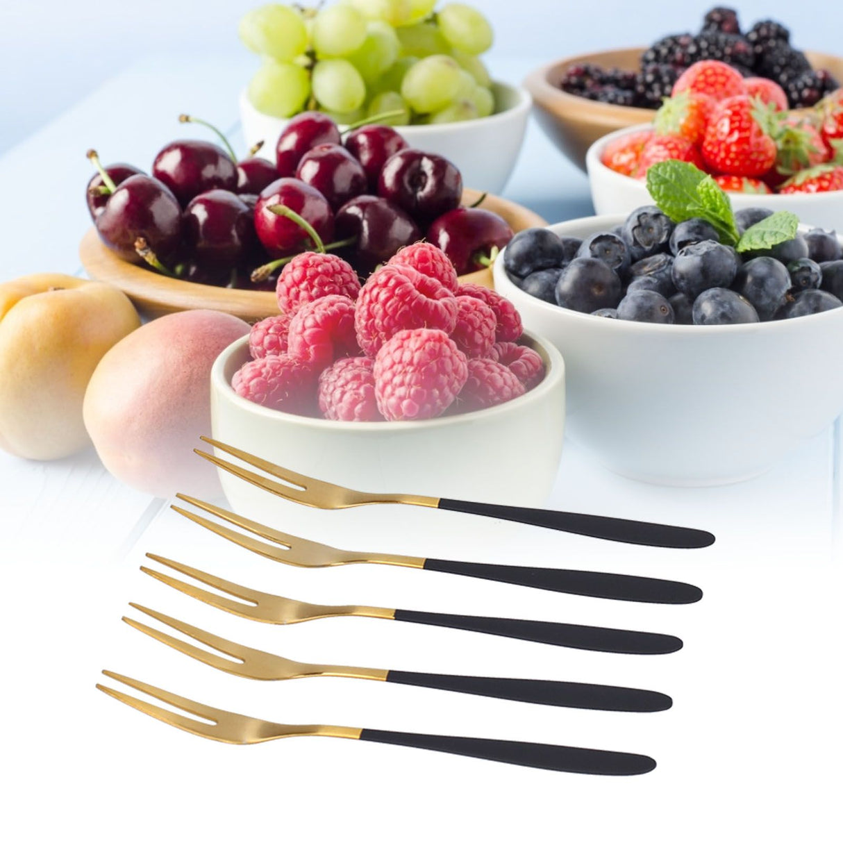 5PCS Fruit Fork Stainless Steel Dessert Fork Mini Food Cutlery Fork for Party RestaurantBlack Gold