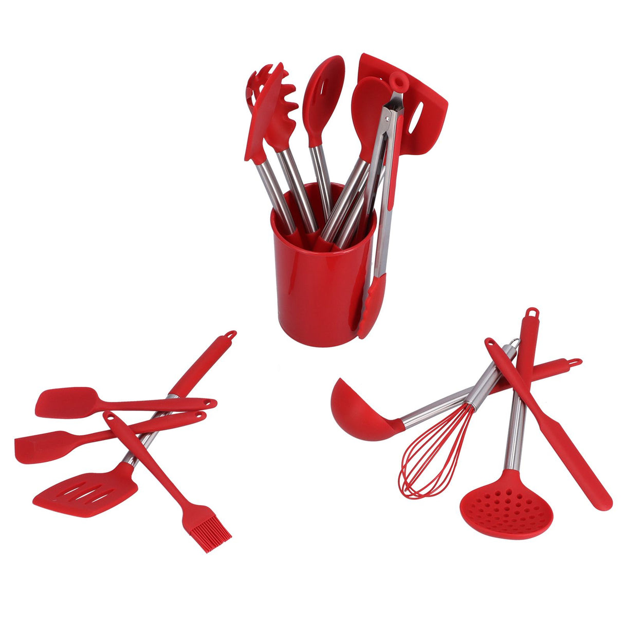 15PCS/Set Silicone Cooking Utensil Set with Stainless Steel Handle Kitchen Spatulas Spoon Cooking ToolsRed
