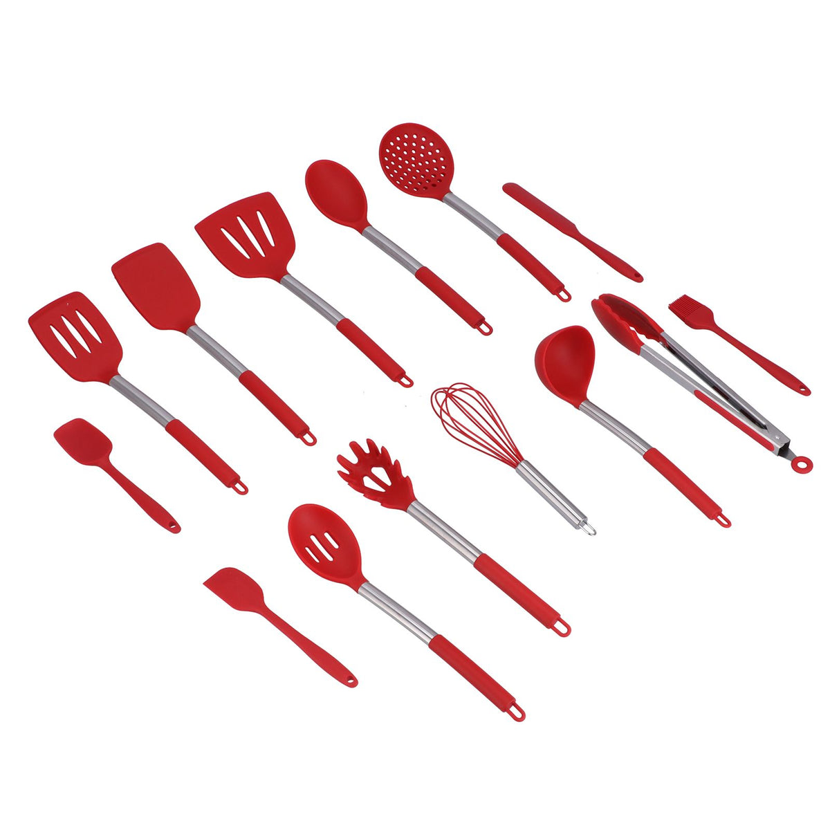 15PCS/Set Silicone Cooking Utensil Set with Stainless Steel Handle Kitchen Spatulas Spoon Cooking ToolsRed