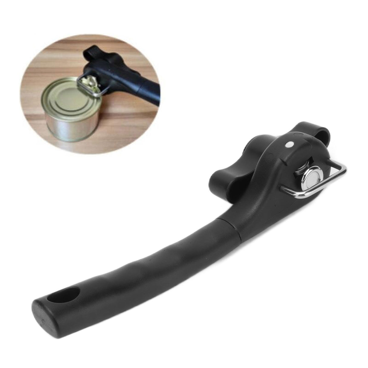 Manual Can Opener Stainless Steel Single Handle Side Open Safety Can Opener for Home CampingBlack