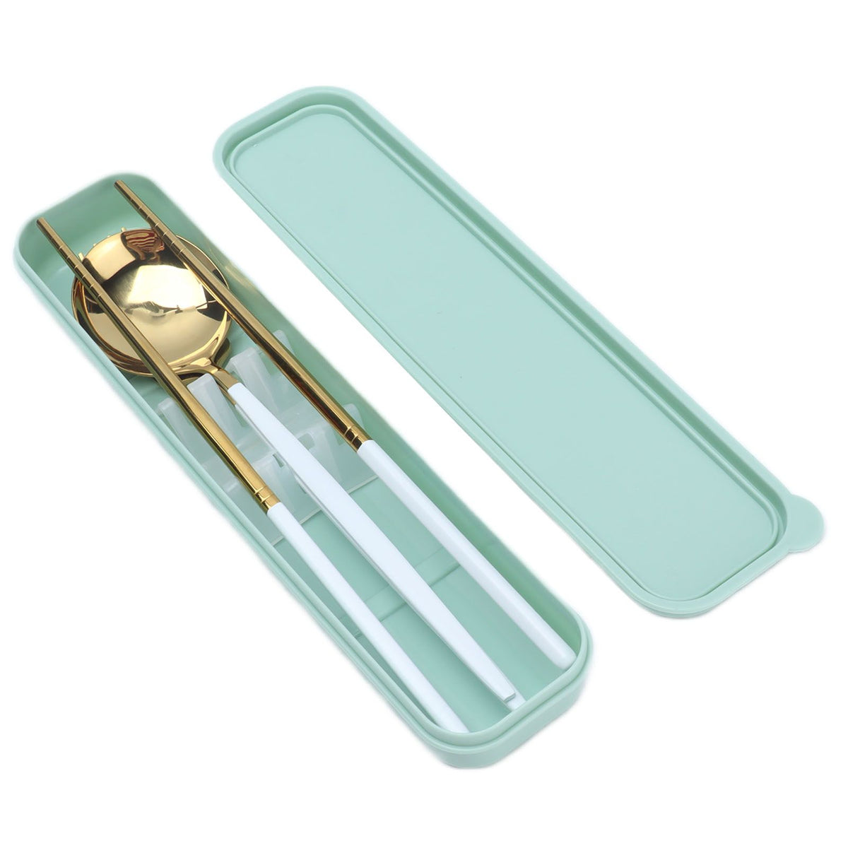 Portable Cutlery Set Stainless Steel Tableware Anti Corrosion Non Slip Anti Fading Chopsticks Spoon for Outdoor OfficeWhite Gold