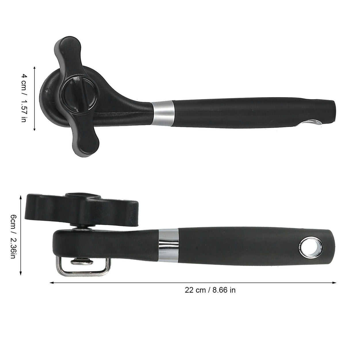 Manual Can Opener Stainless Steel Bottle Opener with Smooth Edge and Non Slip Handle Black for KitchenStraight Handle K3