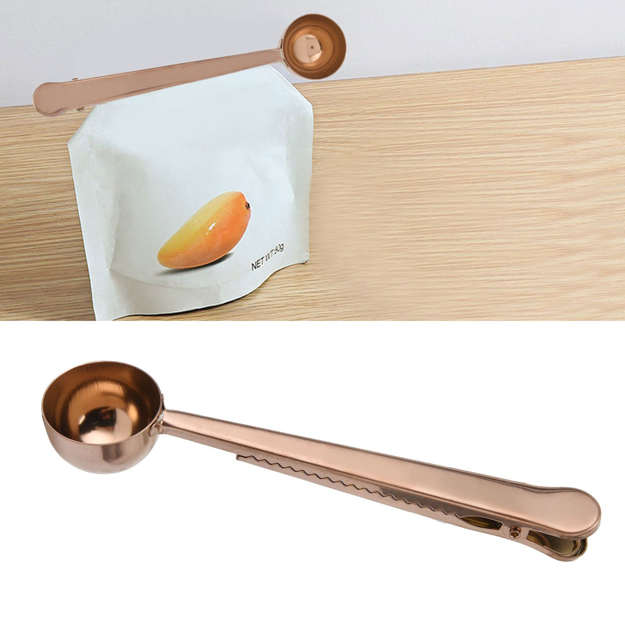 Stainless Steel Coffee Clip Spoon Multifunctional Milk Powder Measuring Spoon for HomeRose Gold