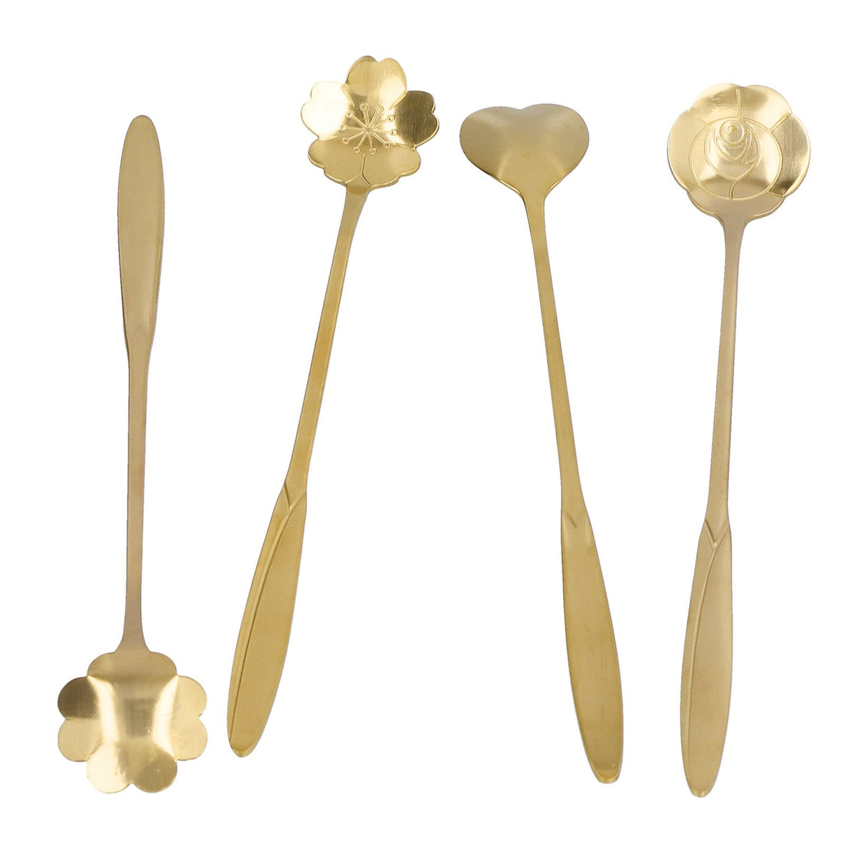 4PCS Mixing Spoon Flower Heart Shaped Coffee Spoon Stainless Steel Desert Scoop Ice Tea SpoonGold