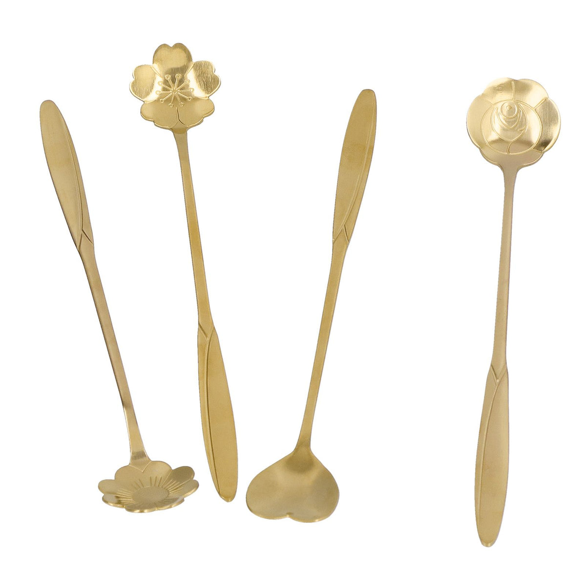 4PCS Mixing Spoon Flower Heart Shaped Coffee Spoon Stainless Steel Desert Scoop Ice Tea SpoonGold