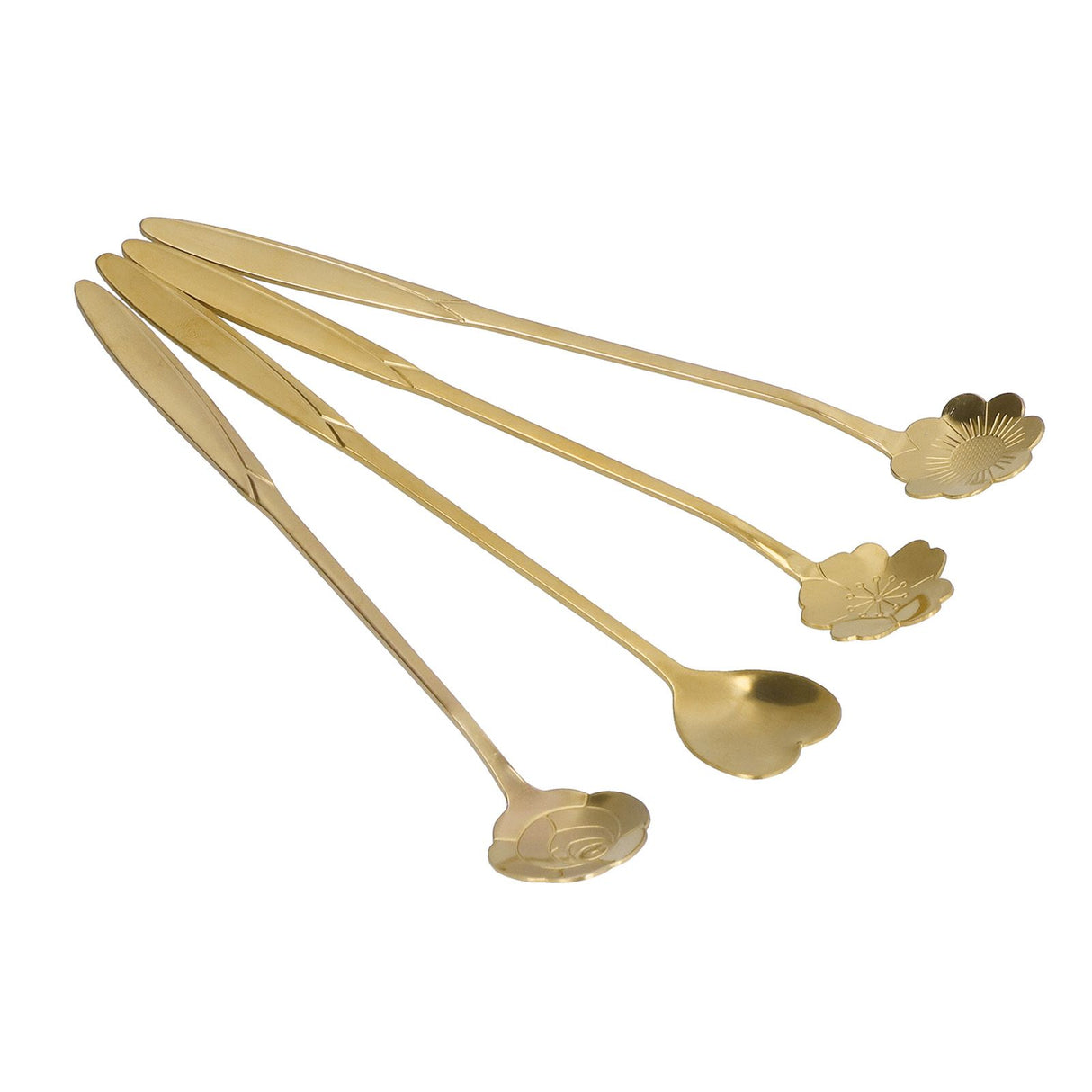 4PCS Mixing Spoon Flower Heart Shaped Coffee Spoon Stainless Steel Desert Scoop Ice Tea SpoonGold