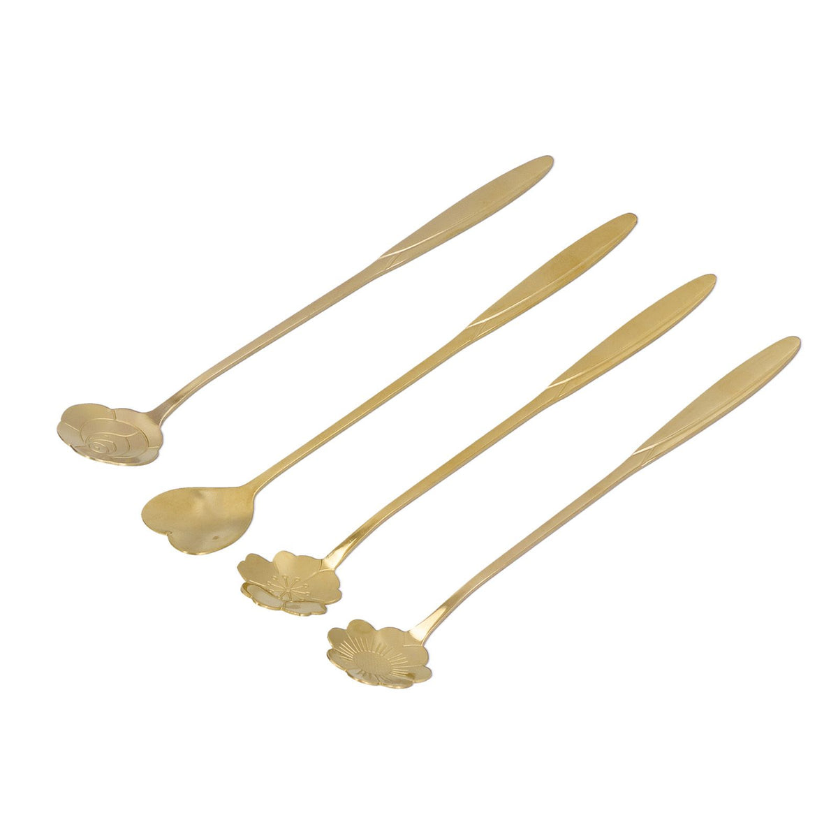 4PCS Mixing Spoon Flower Heart Shaped Coffee Spoon Stainless Steel Desert Scoop Ice Tea SpoonGold