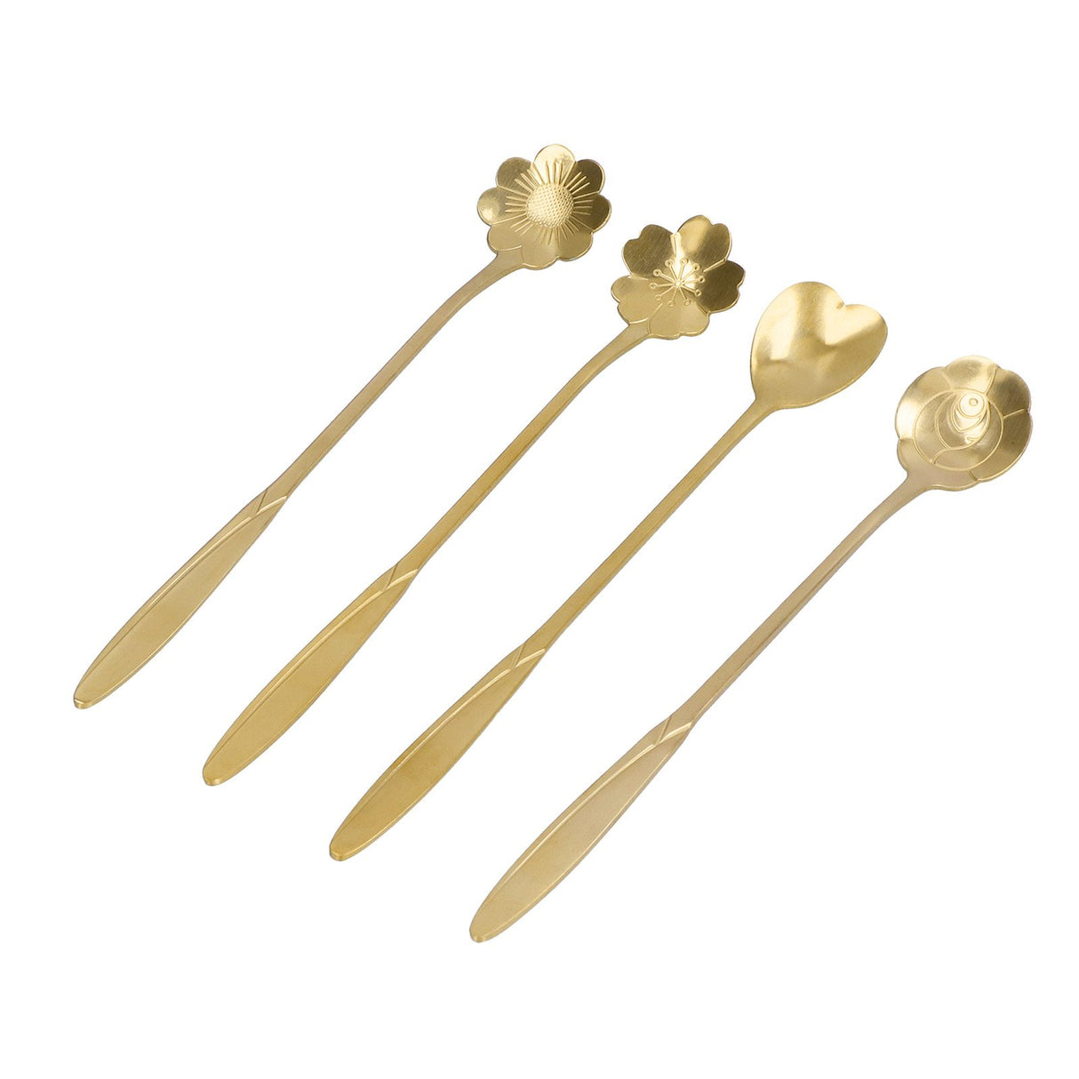 4PCS Mixing Spoon Flower Heart Shaped Coffee Spoon Stainless Steel Desert Scoop Ice Tea SpoonGold