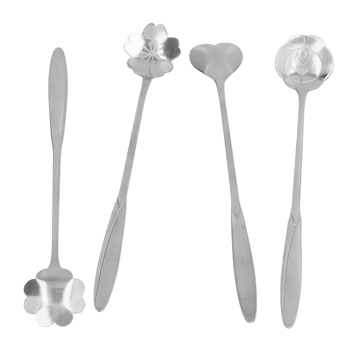 4PCS Mixing Spoon Flower Heart Shaped Coffee Spoon Stainless Steel Desert Scoop Ice Tea SpoonSilver