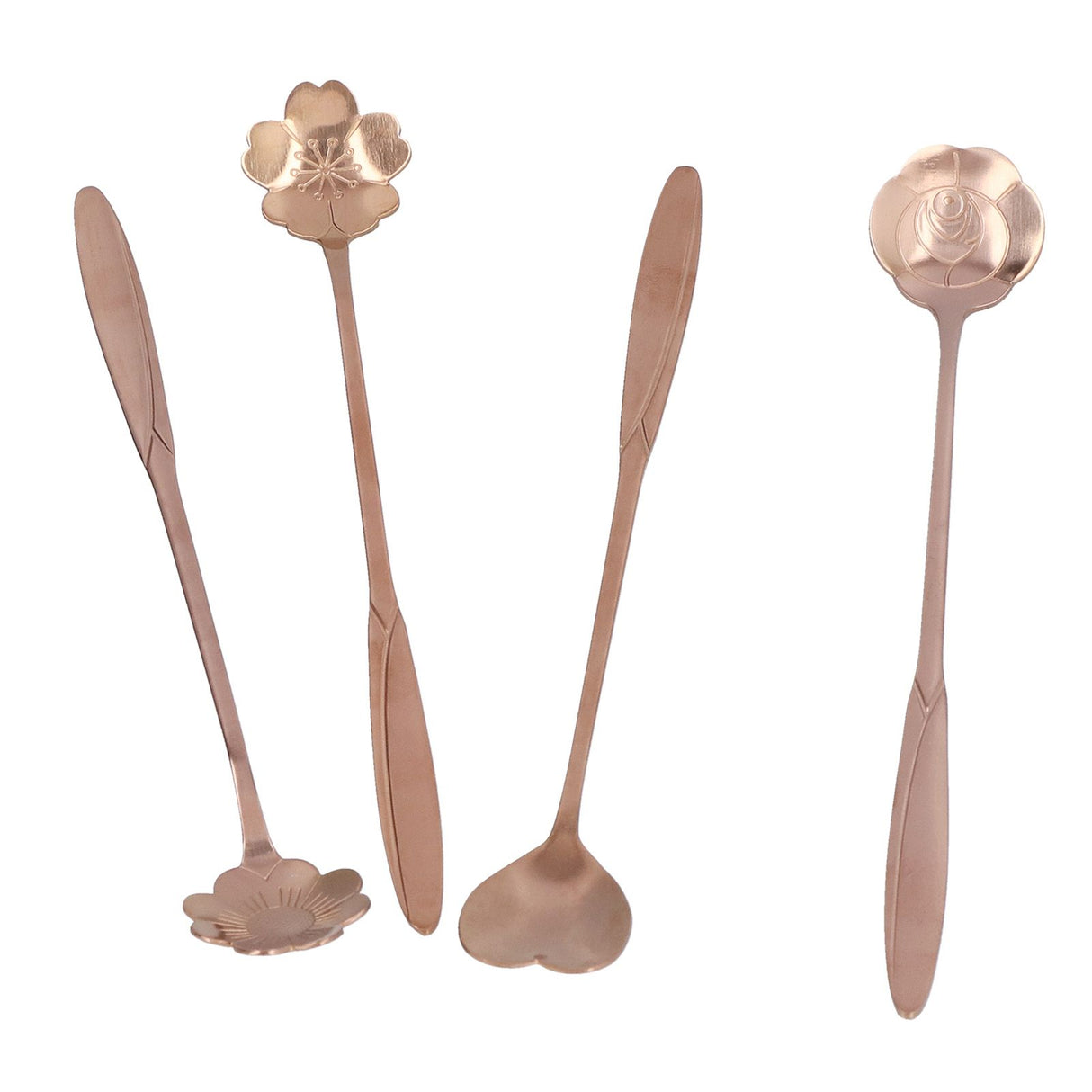 4PCS Mixing Spoon Flower Heart Shaped Coffee Spoon Stainless Steel Desert Scoop Ice Tea SpoonRose Gold