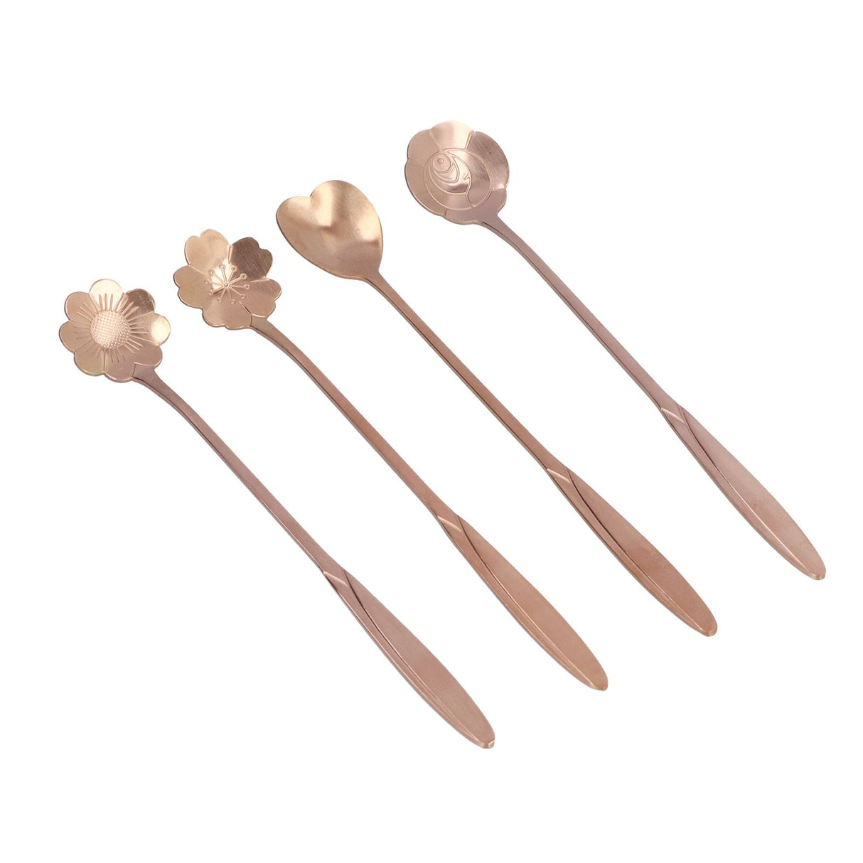4PCS Mixing Spoon Flower Heart Shaped Coffee Spoon Stainless Steel Desert Scoop Ice Tea SpoonRose Gold