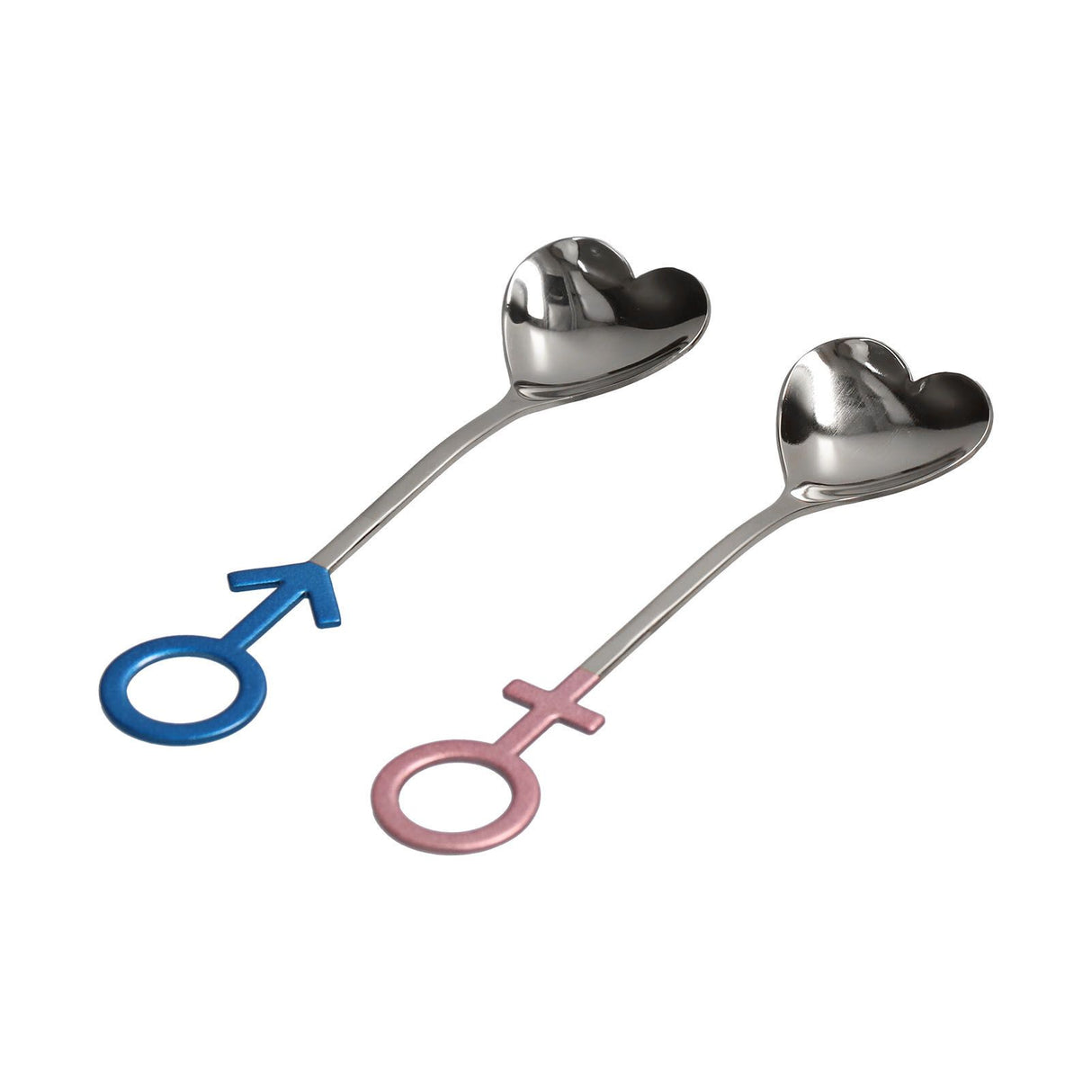 Innovative Heart Shaped Couple Spoon 304 Stainless Steel Spoon for Kitchen Home RestaurantBlue Pink Silver