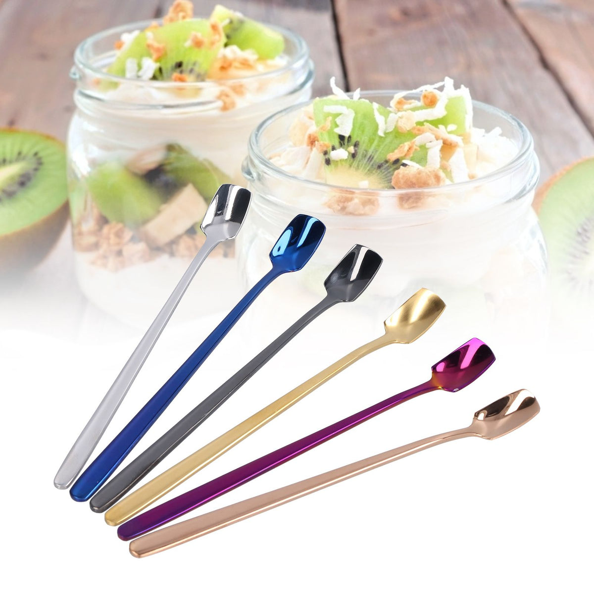 6 Pcs Dessert Spoon 304 Stainless Steel Mixing Spoon Shovel Long Handle Thickened Spoon Set for Dessert Ice Cream 15cm
